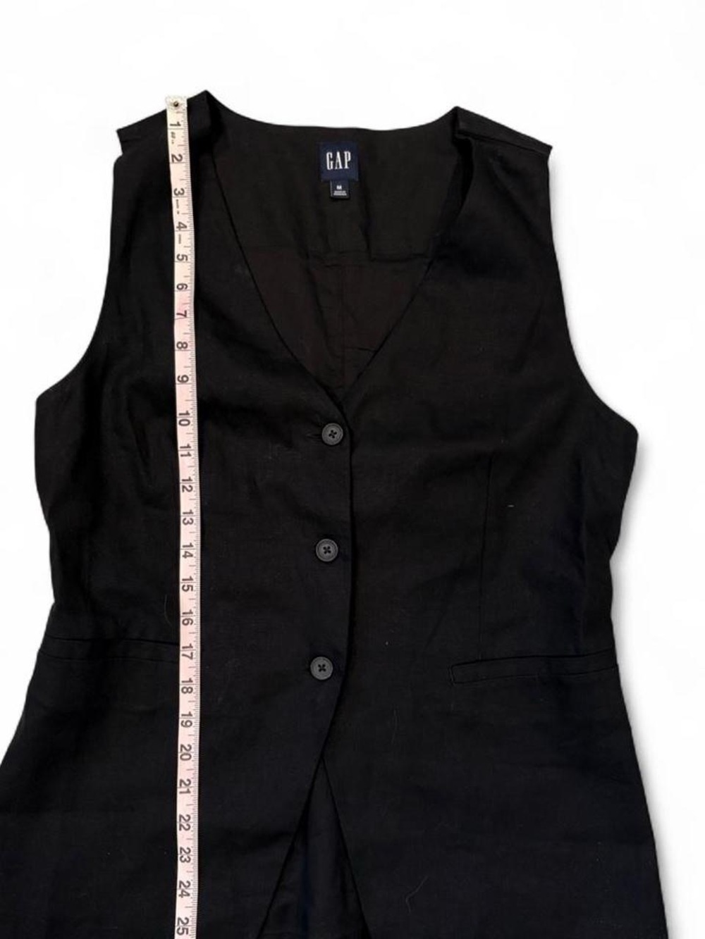 GAP Black Sleeveless lined linen Button Vest